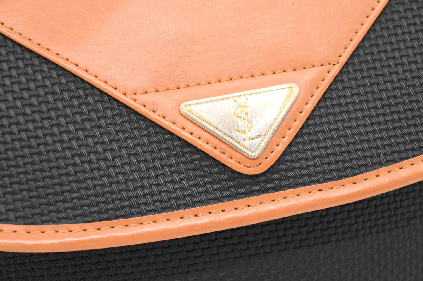 YSL Saint Laurent Crossbody Bag in Black Rubber Canvas and Brown Leather