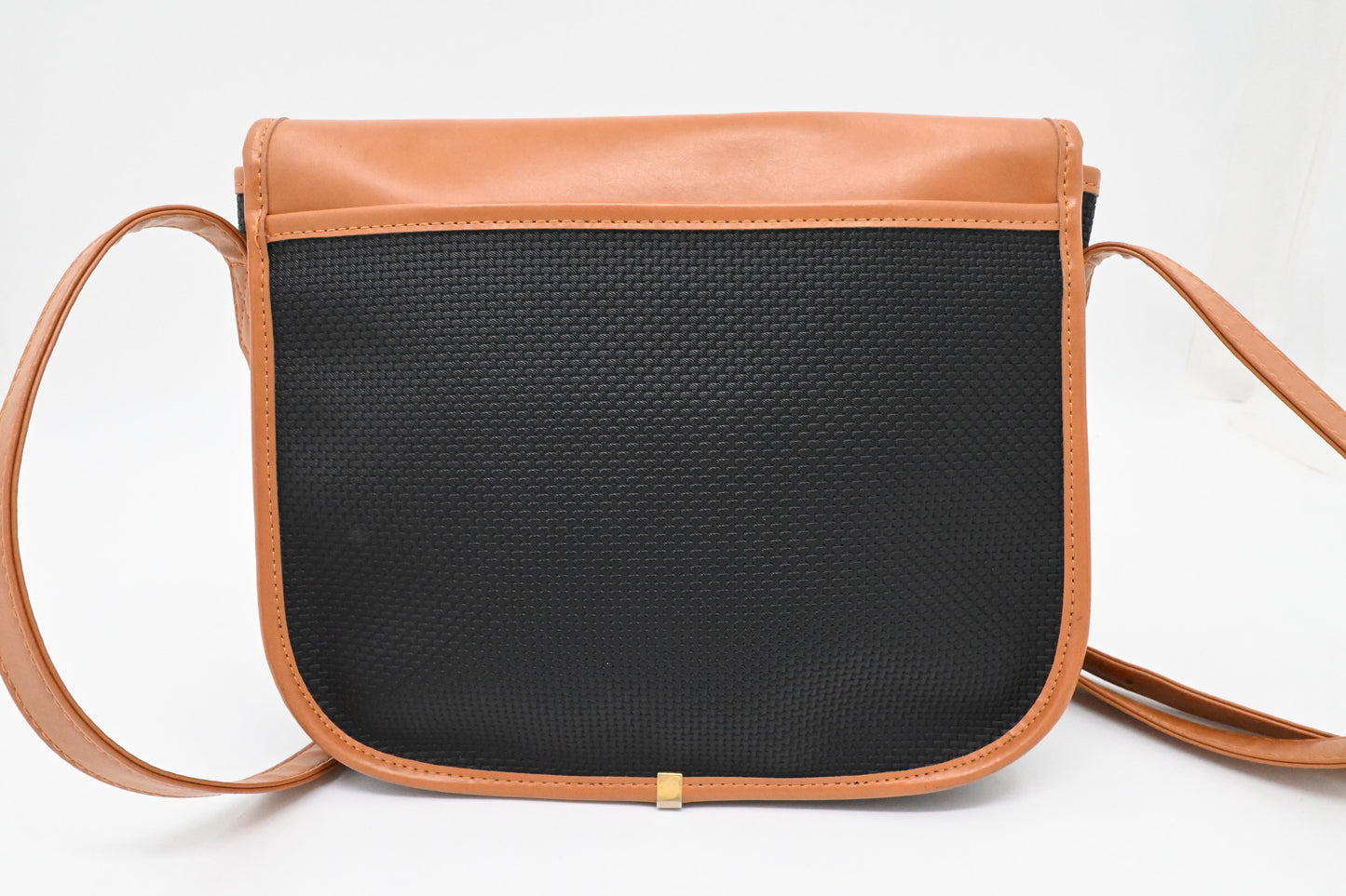 YSL Saint Laurent Crossbody Bag in Black Rubber Canvas and Brown Leather