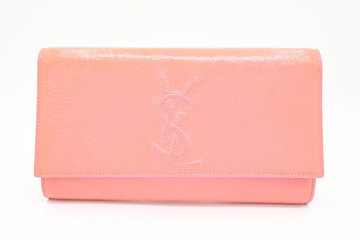 YSL Saint Laurent Clutch in Peach Patent Leather