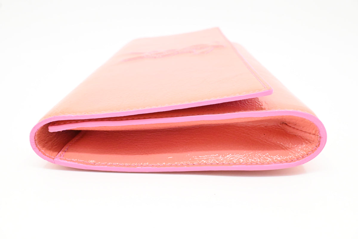 YSL Saint Laurent Clutch in Peach Patent Leather