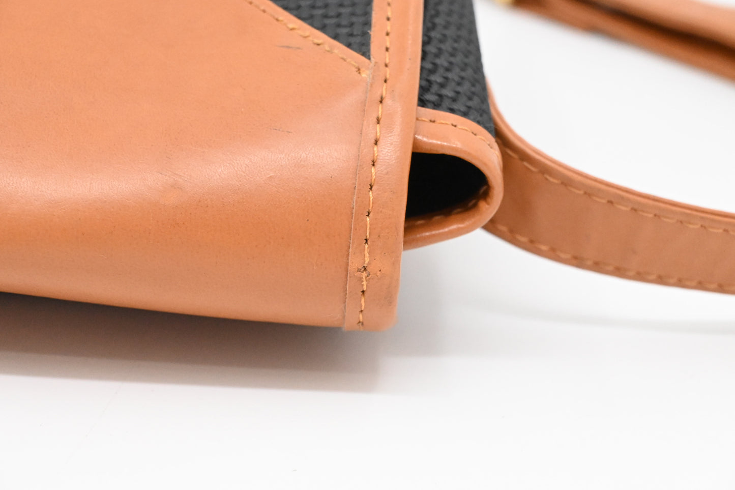 YSL Saint Laurent Crossbody Bag in Black Rubber Canvas and Brown Leather