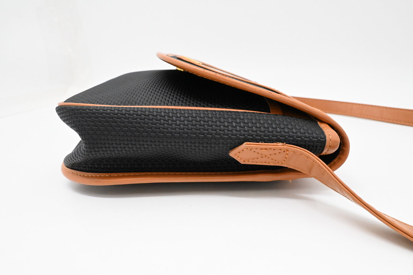 YSL Saint Laurent Crossbody Bag in Black Rubber Canvas and Brown Leather