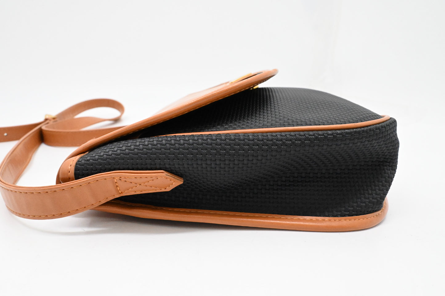 YSL Saint Laurent Crossbody Bag in Black Rubber Canvas and Brown Leather