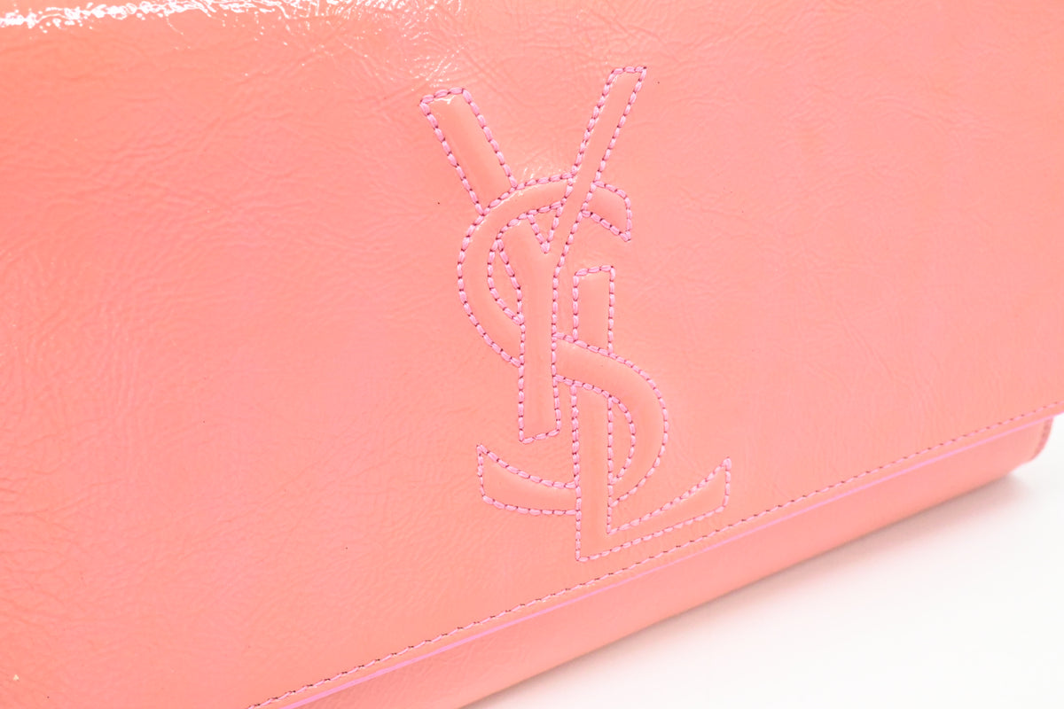 YSL Saint Laurent Clutch in Peach Patent Leather