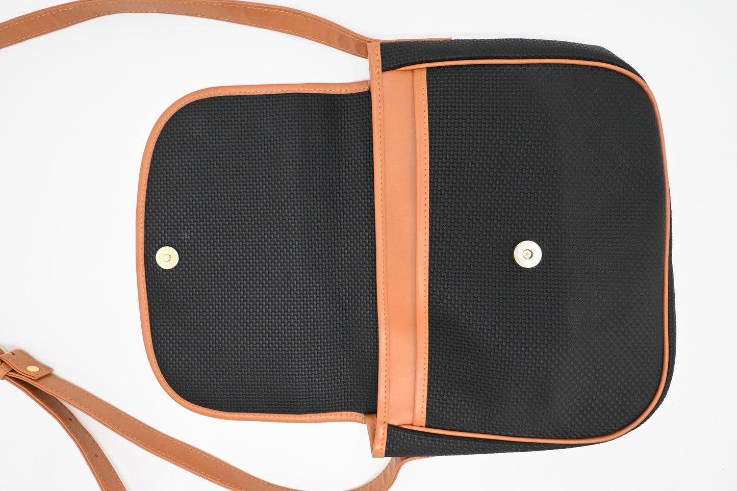 YSL Saint Laurent Crossbody Bag in Black Rubber Canvas and Brown Leather