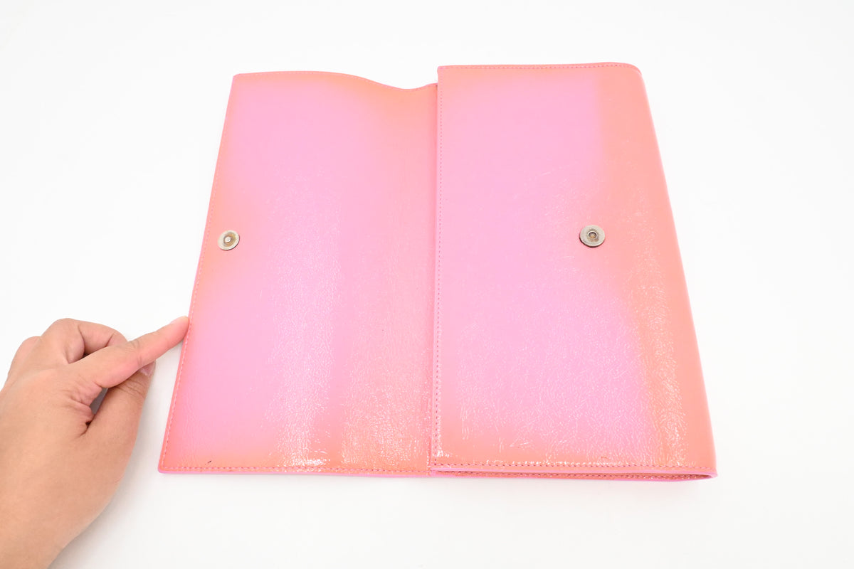 YSL Saint Laurent Clutch in Peach Patent Leather