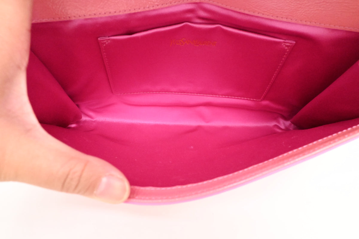 YSL Saint Laurent Clutch in Peach Patent Leather