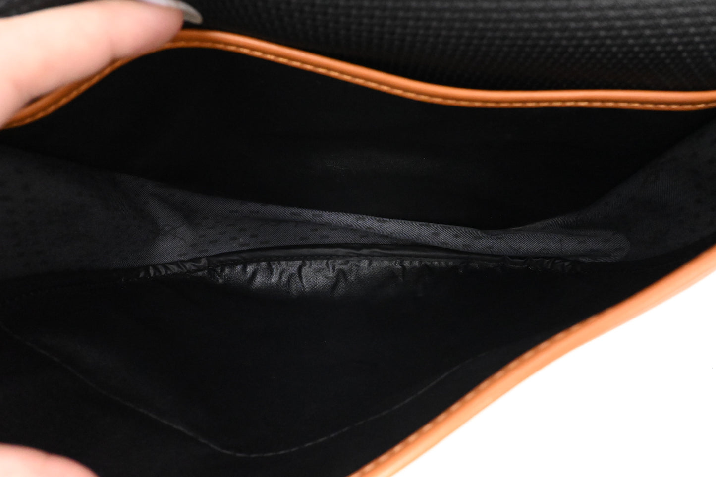 YSL Saint Laurent Crossbody Bag in Black Rubber Canvas and Brown Leather