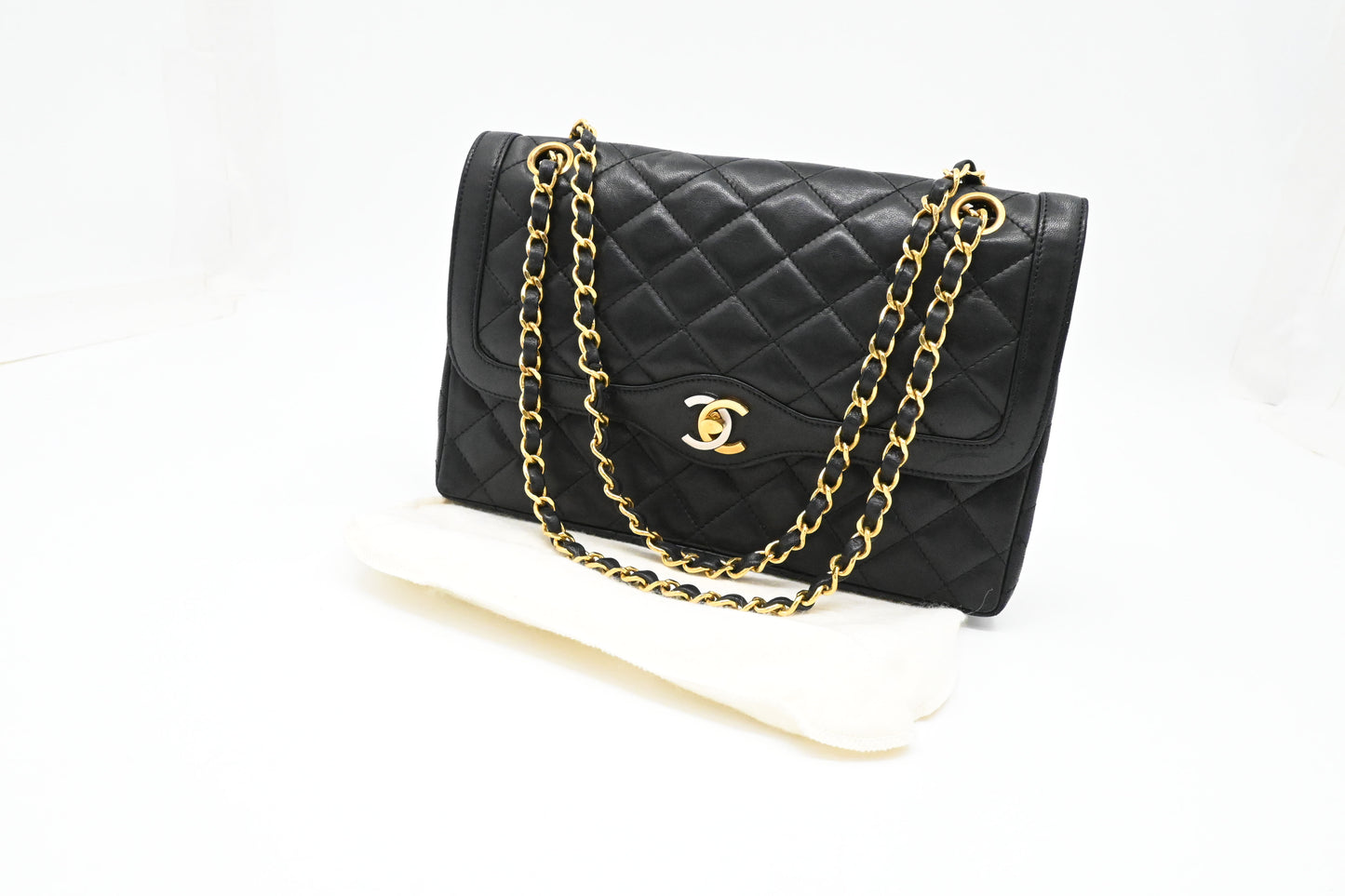 Chanel Medium Double Flap Paris in Black Matelassé Leather