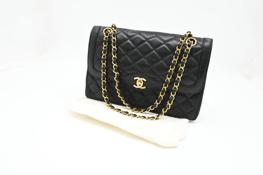 Chanel Medium Double Flap Paris in Black Matelassé Leather