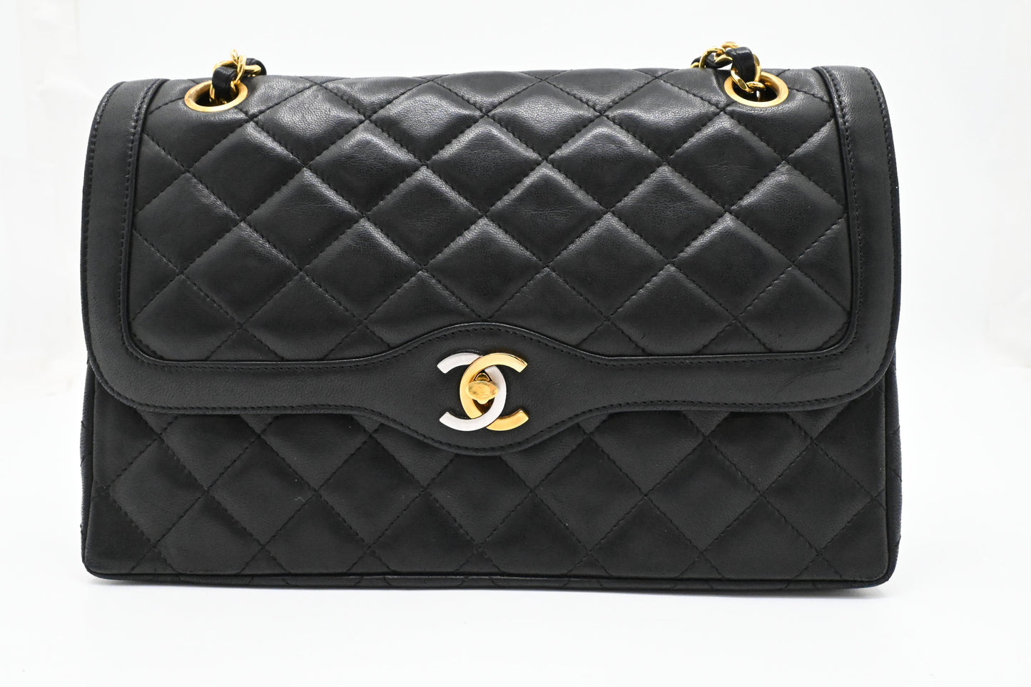 Chanel Medium Double Flap Paris in Black Matelassé Leather