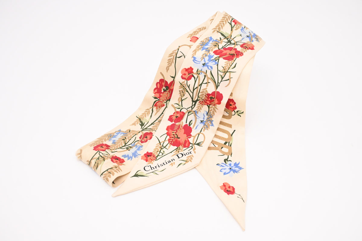 Dior Mitzah Scarf in Beige Floral Silk