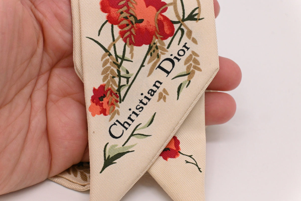 Dior Mitzah Scarf in Beige Floral Silk