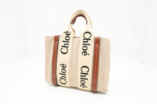 Chloe Small Woody Tote in Beige Canvas