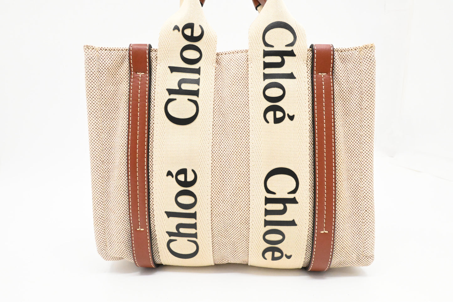 Chloe Small Woody Tote in Beige Canvas