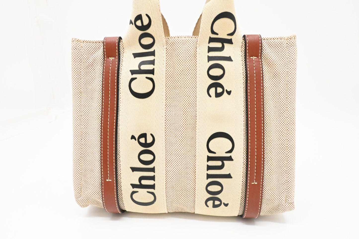 Chloe Small Woody Tote in Beige Canvas