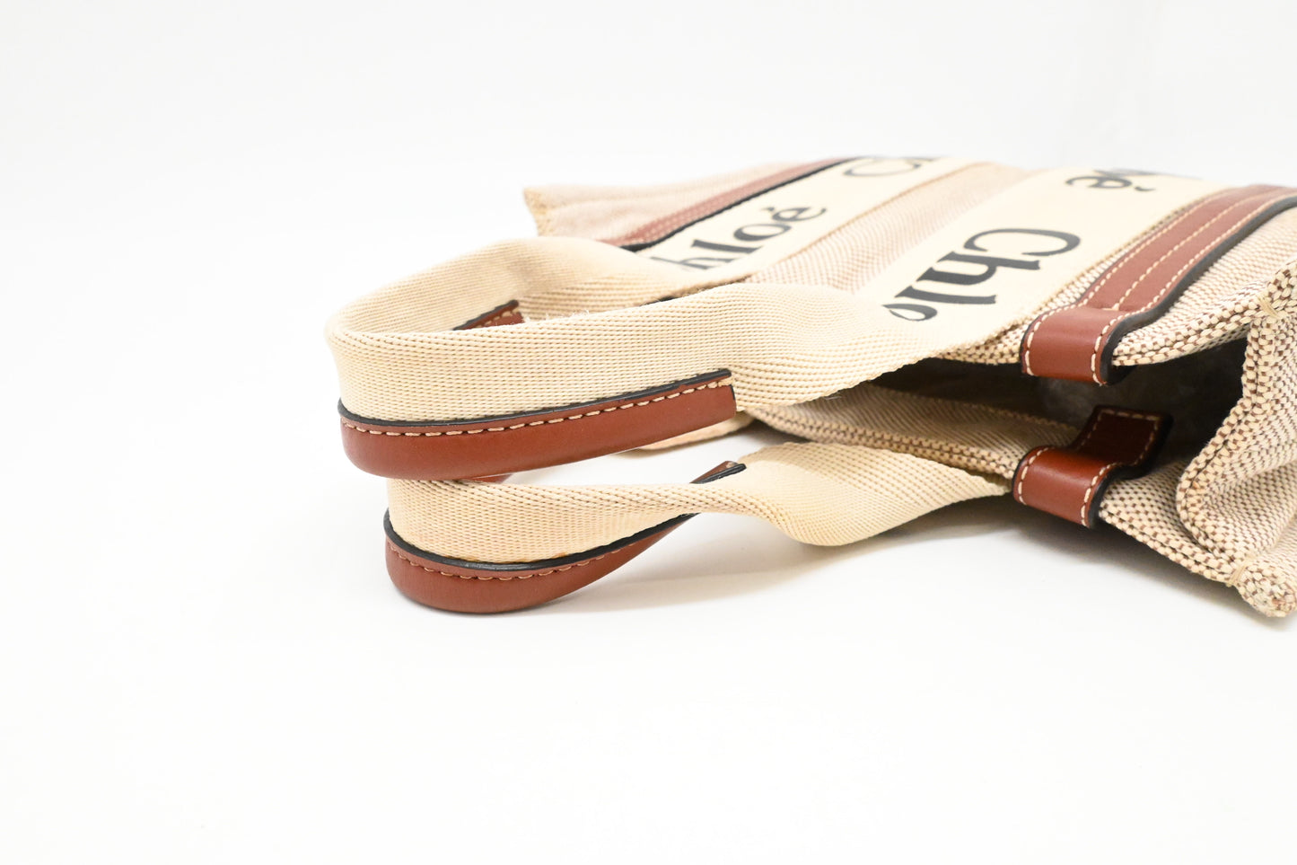 Chloe Small Woody Tote in Beige Canvas