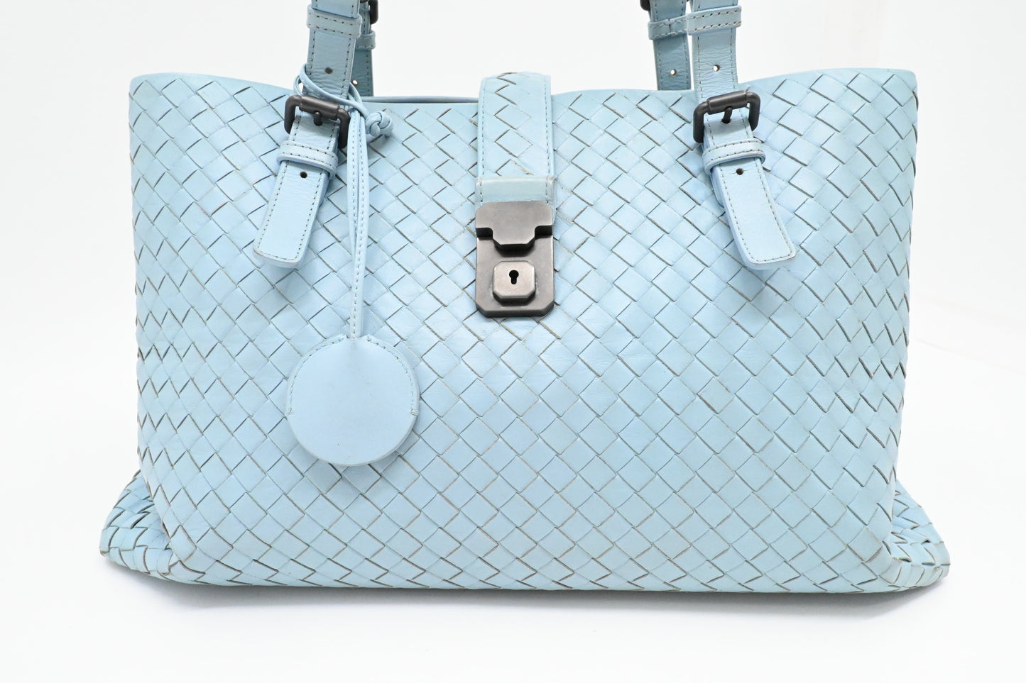 Bottega Veneta Tote in Blue Intrecciato Leather