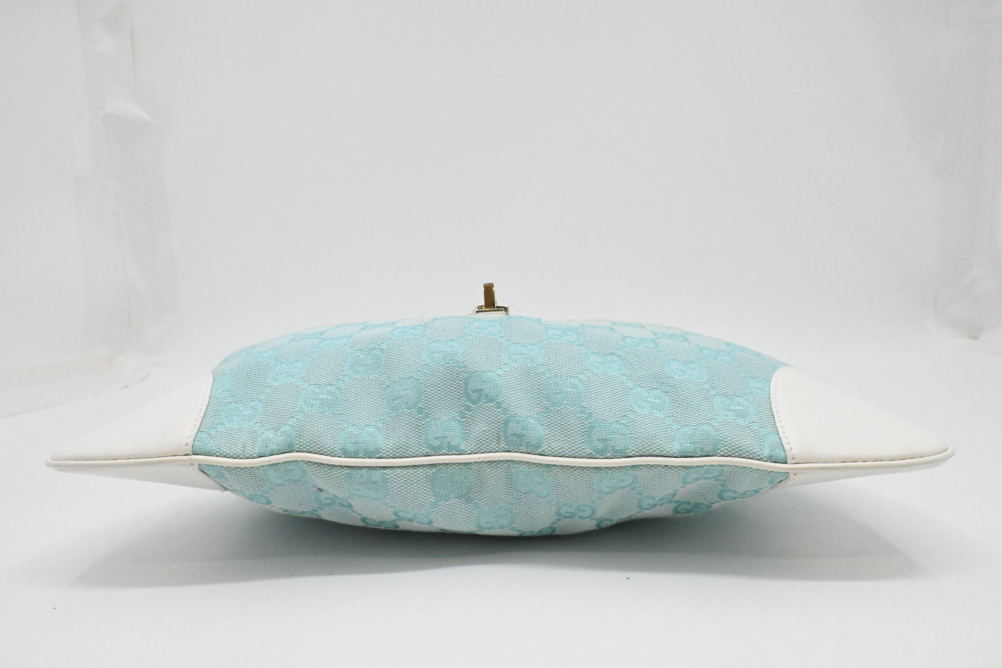 Gucci Jackie Shoulder Bag in Blue GG Canvas and White Leather