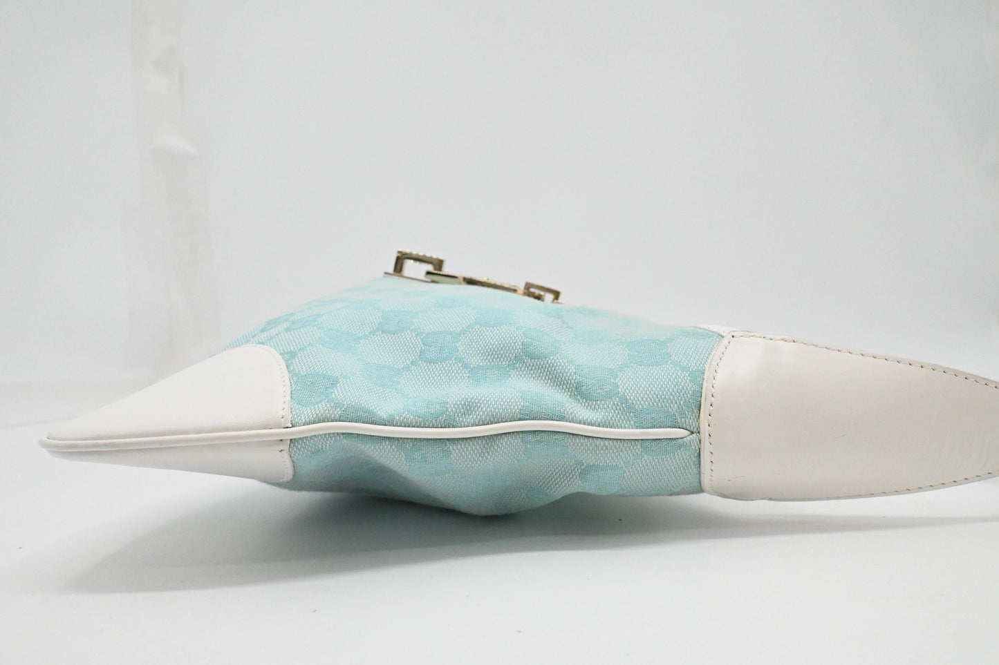 Gucci Jackie Shoulder Bag in Blue GG Canvas and White Leather