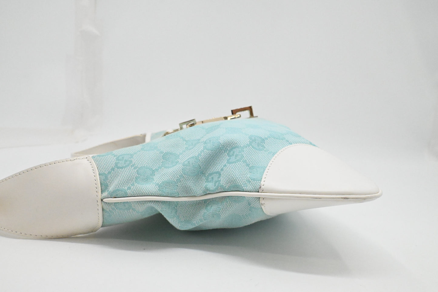 Gucci Jackie Shoulder Bag in Blue GG Canvas and White Leather