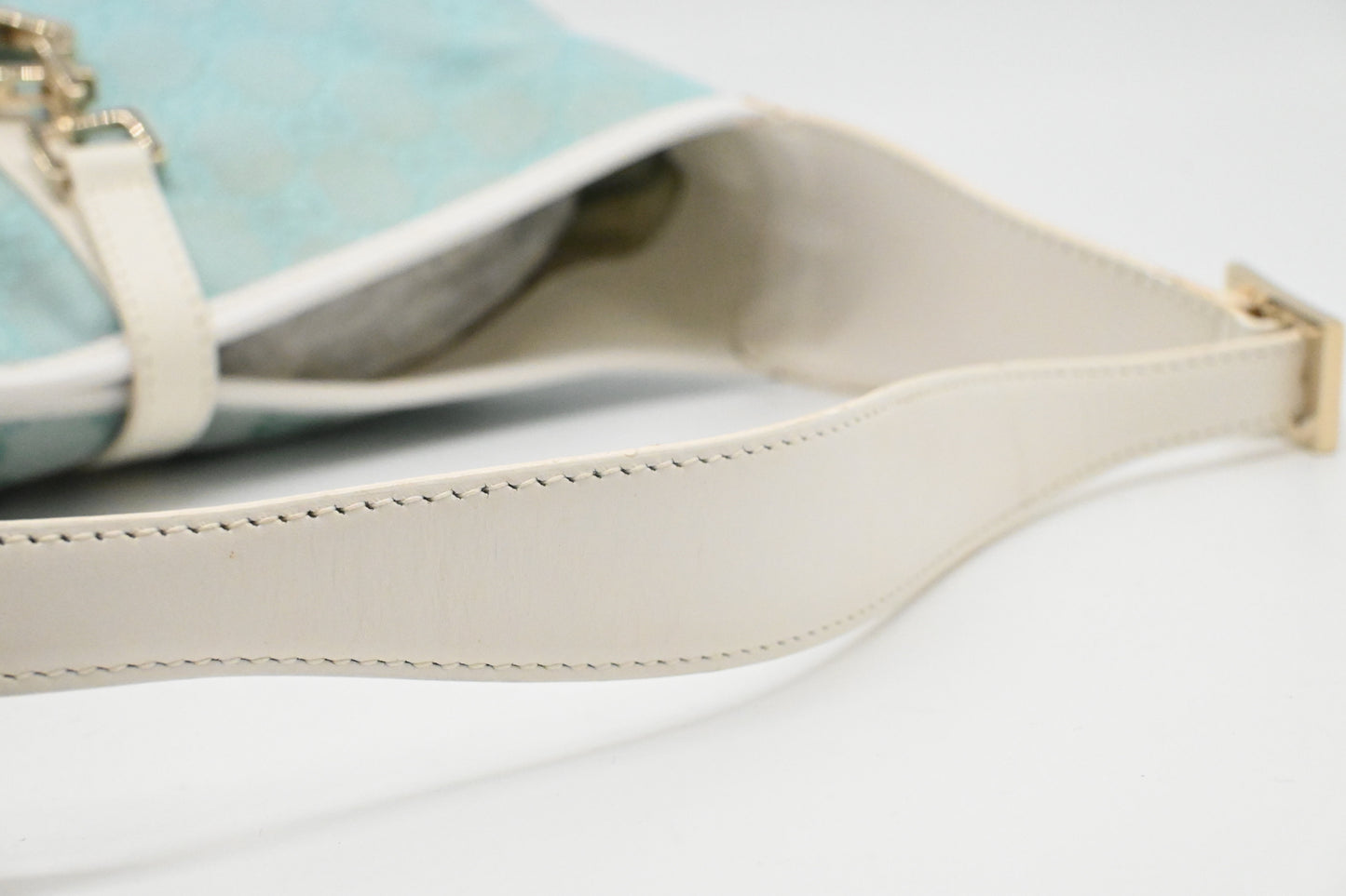 Gucci Jackie Shoulder Bag in Blue GG Canvas and White Leather