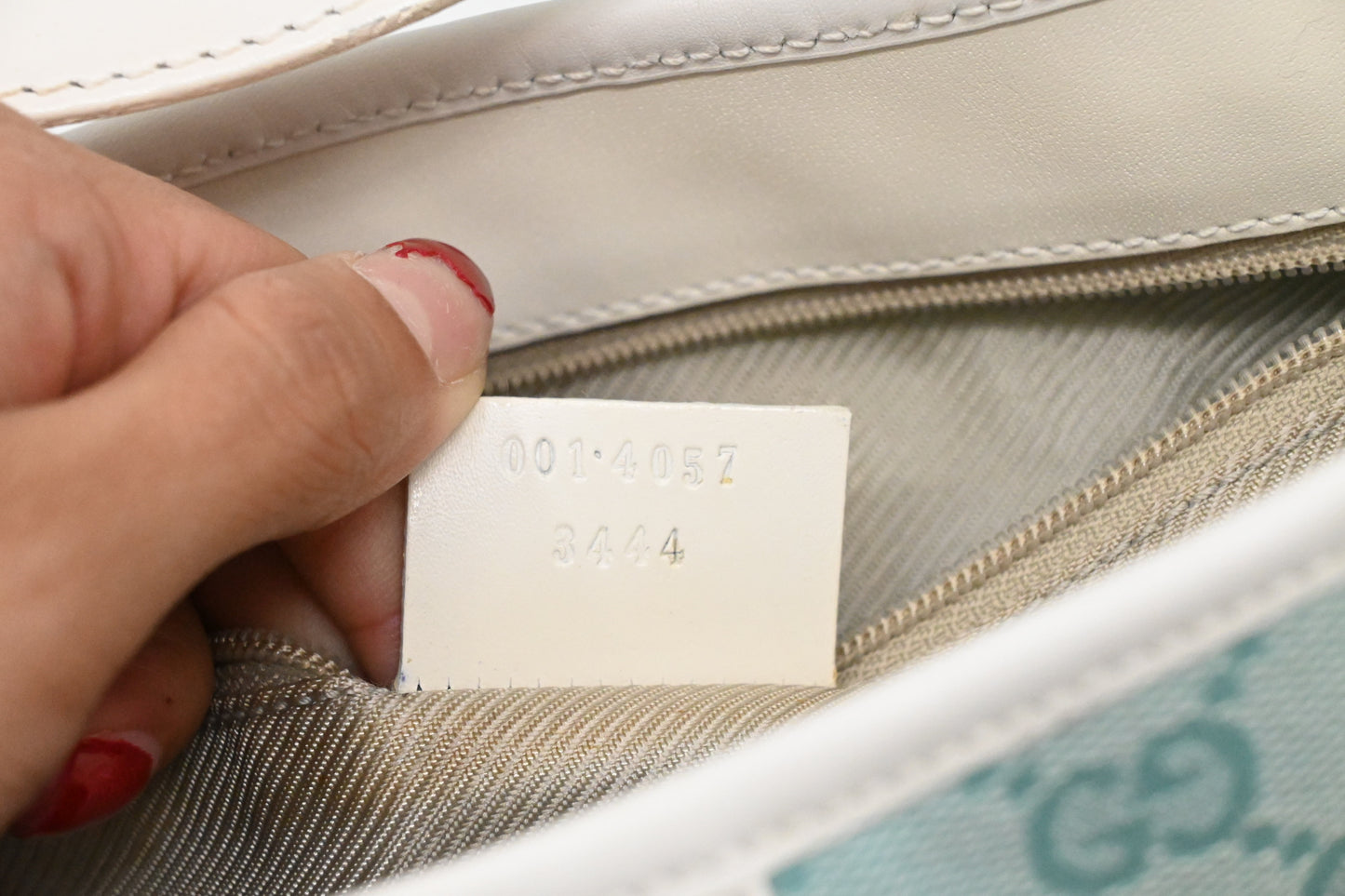 Gucci Jackie Shoulder Bag in Blue GG Canvas and White Leather