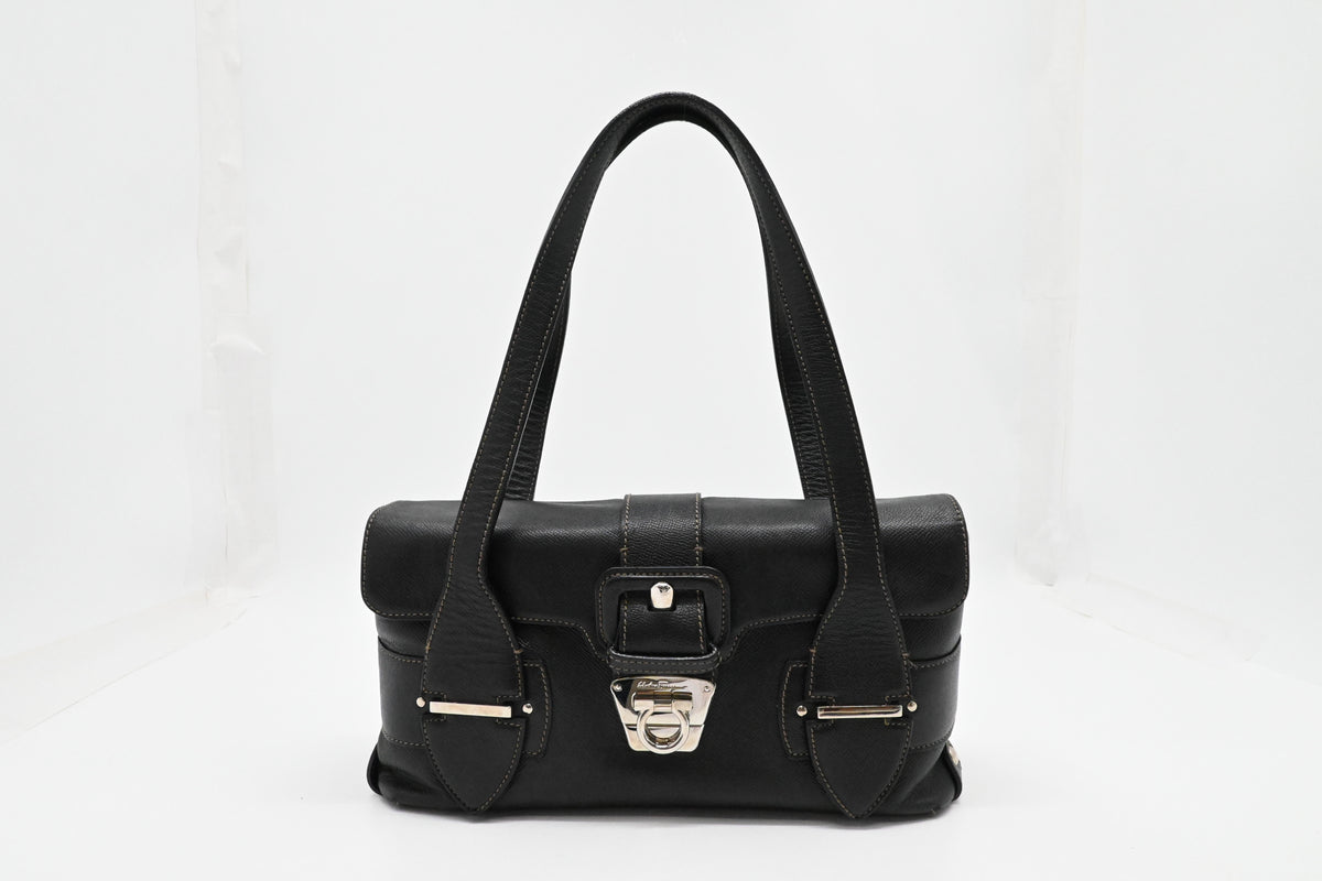 Ferragamo Shoulder Bag in Black Leather
