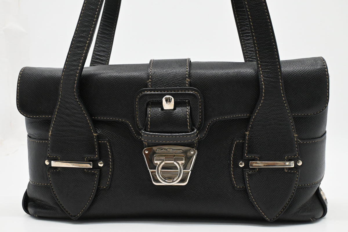 Ferragamo Shoulder Bag in Black Leather