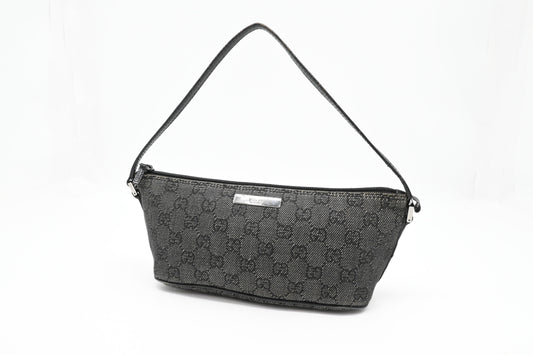 Gucci Boat Bag in Black and White GG Canvas