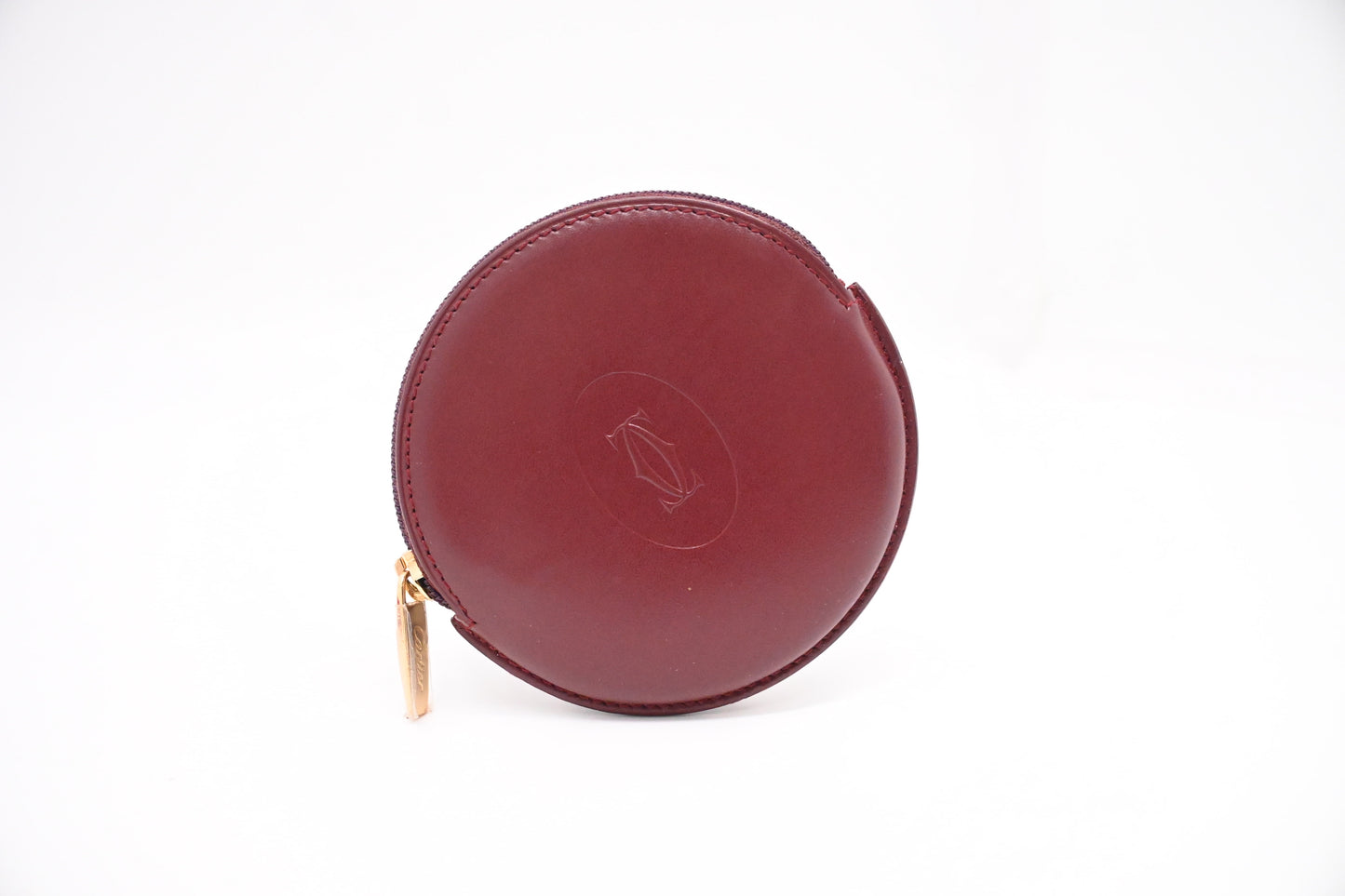 Cartier Round Coin Case in Burgundy Leather