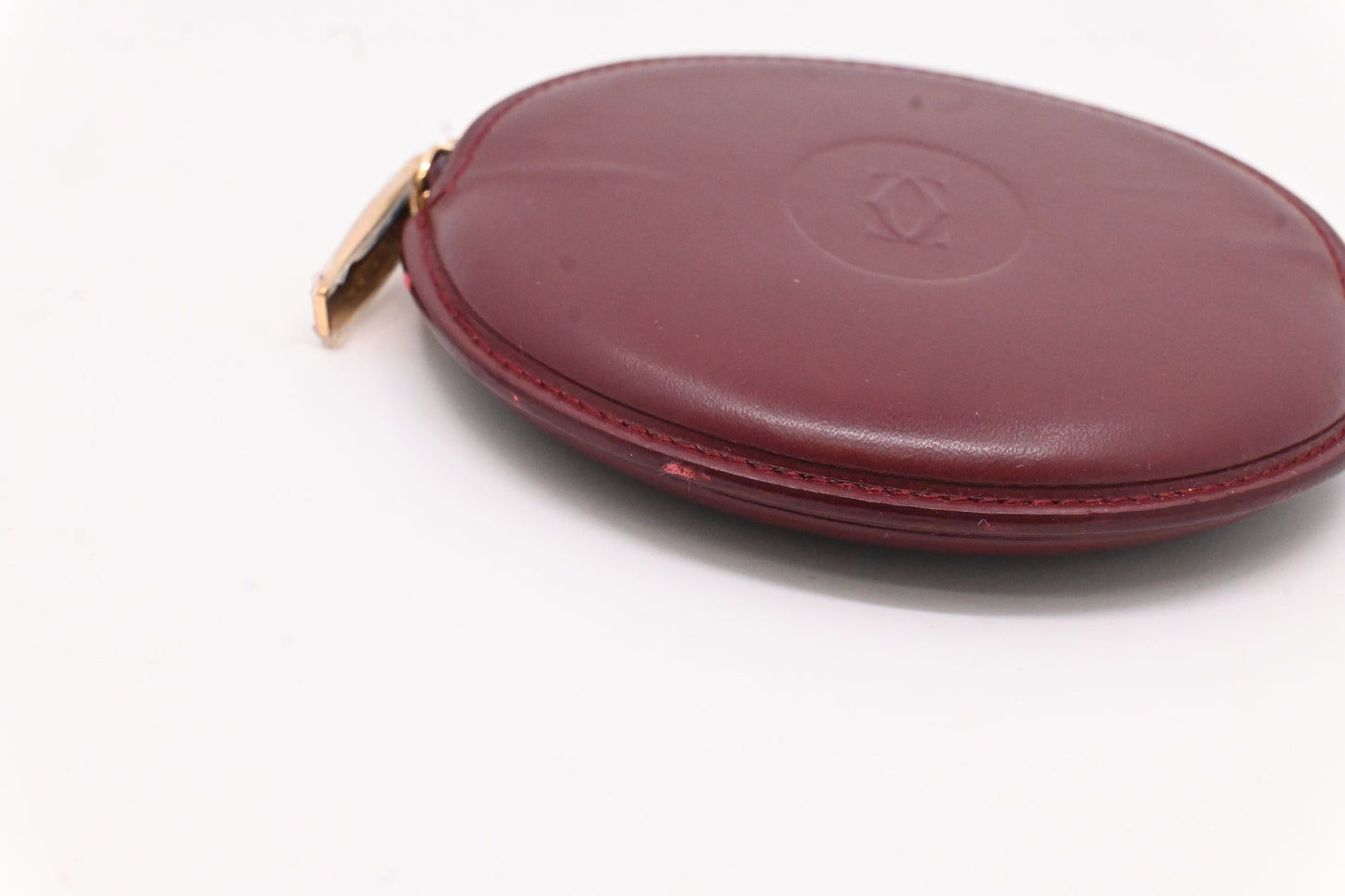 Cartier Round Coin Case in Burgundy Leather