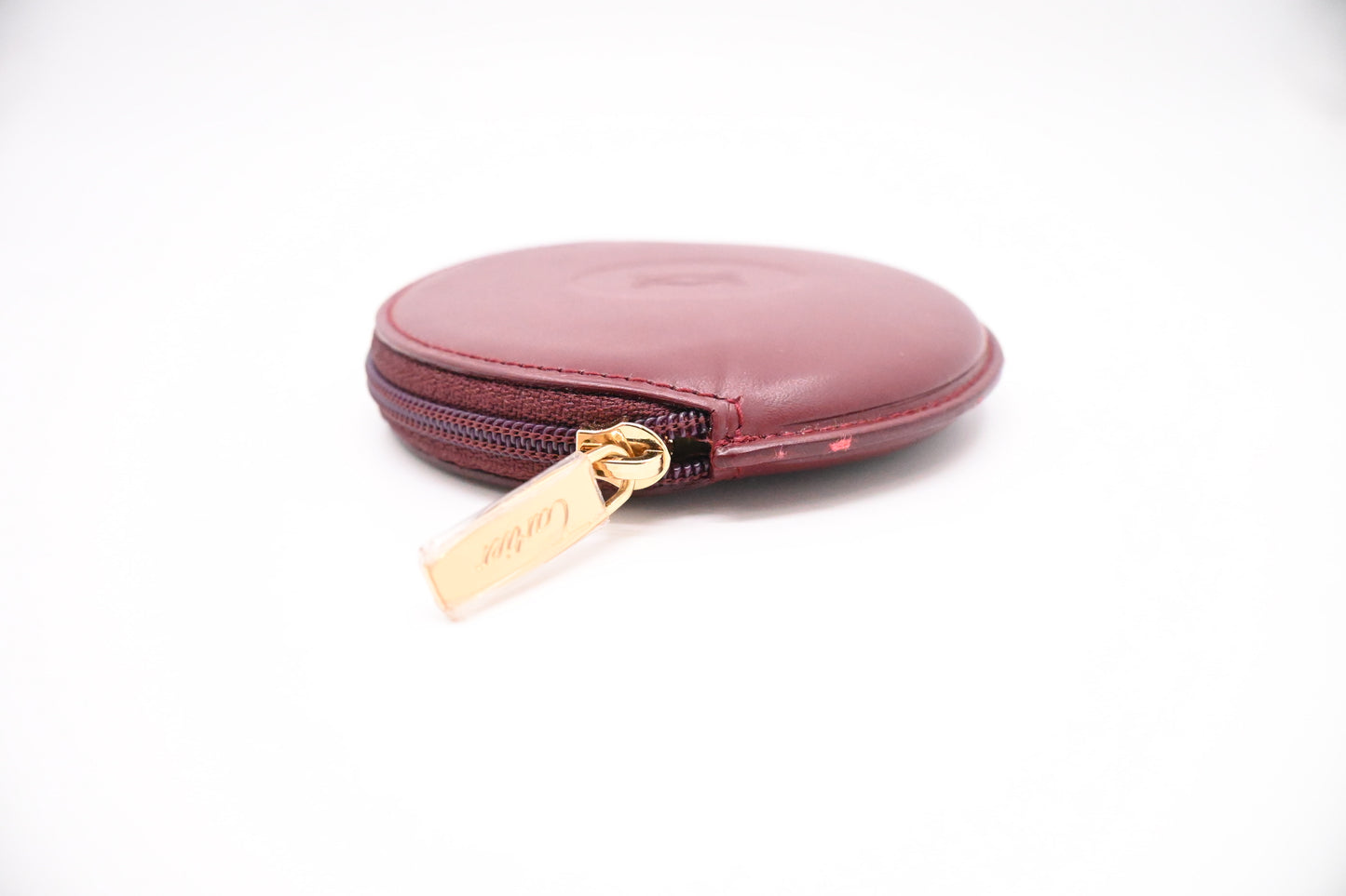 Cartier Round Coin Case in Burgundy Leather