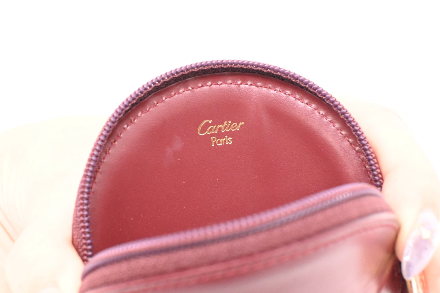 Cartier Round Coin Case in Burgundy Leather