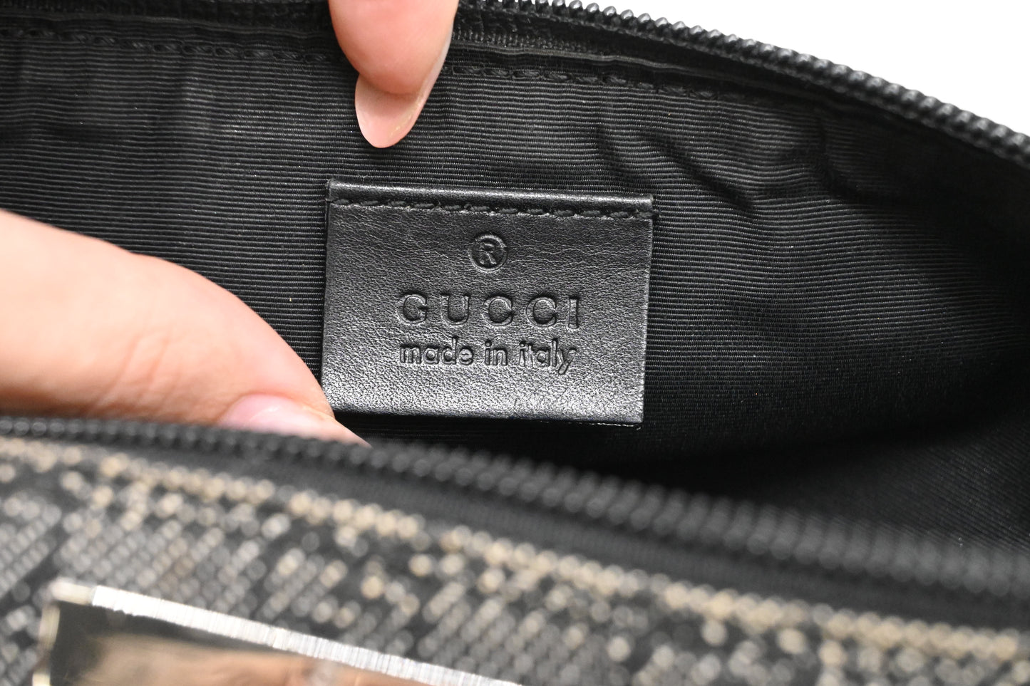 Gucci Boat Bag in Black and White GG Canvas