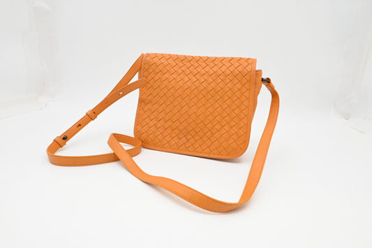 Bottega Veneta Crossbody Bag in Orange Intrecciato Leather