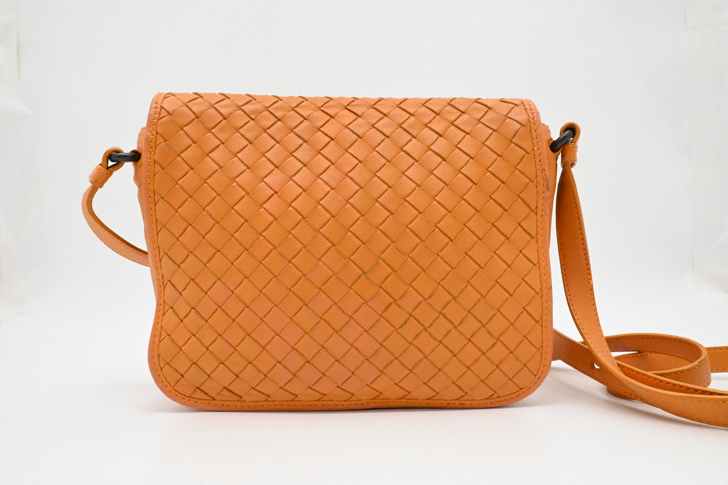 Bottega Veneta Crossbody Bag in Orange Intrecciato Leather