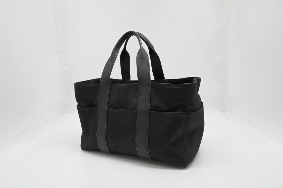 Hermes Acapulco PM Tote Bag in Black Toile Chevron Nylon Leather