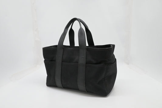 Hermes Acapulco PM Tote Bag in Black Toile Chevron Nylon Leather