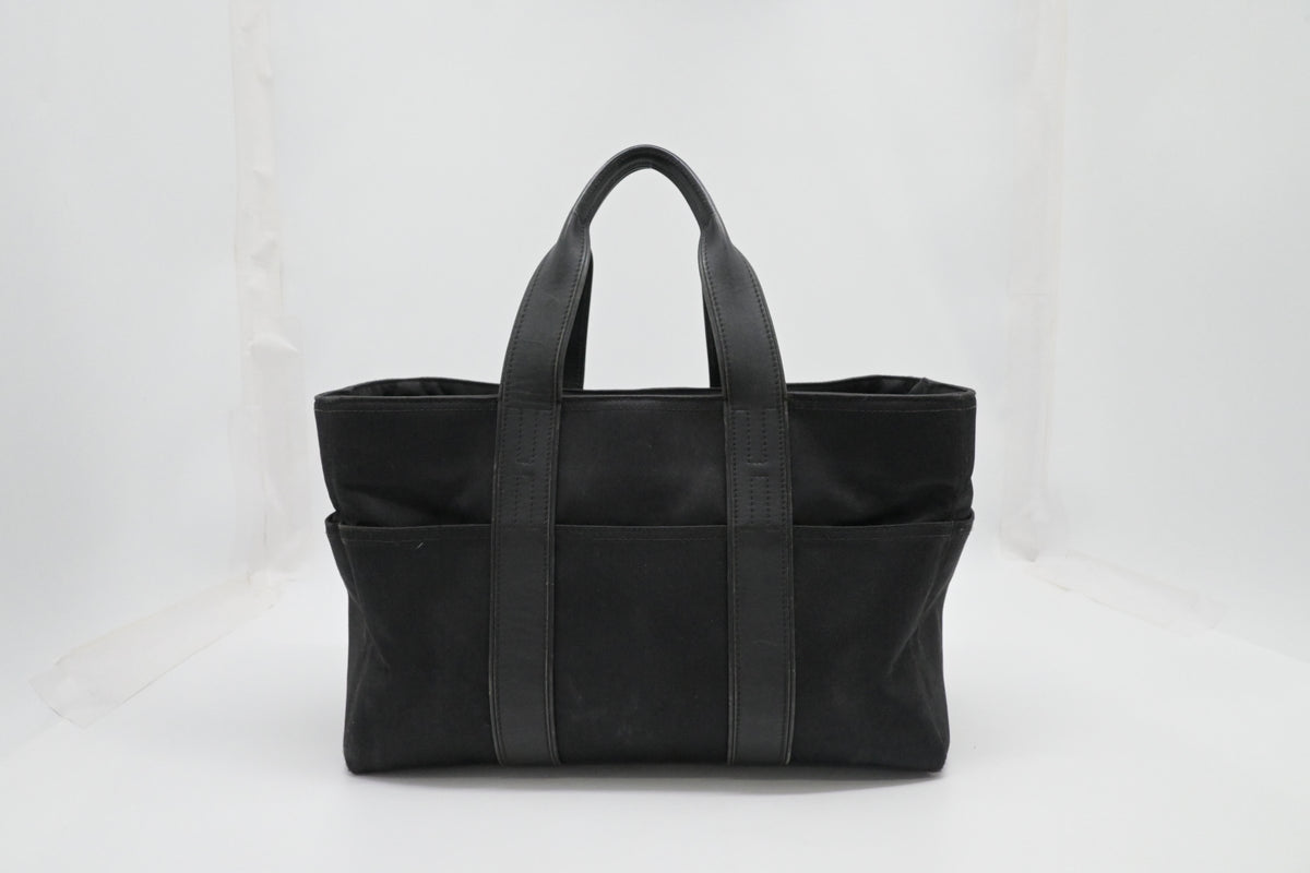 Hermes Acapulco PM Tote Bag in Black Toile Chevron Nylon Leather
