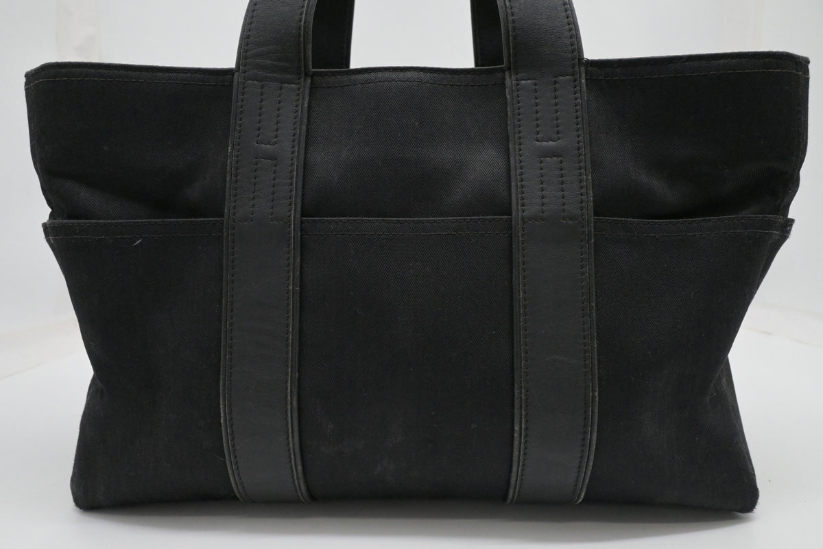 Hermes Acapulco PM Tote Bag in Black Toile Chevron Nylon Leather