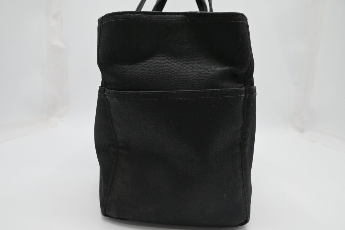 Hermes Acapulco PM Tote Bag in Black Toile Chevron Nylon Leather