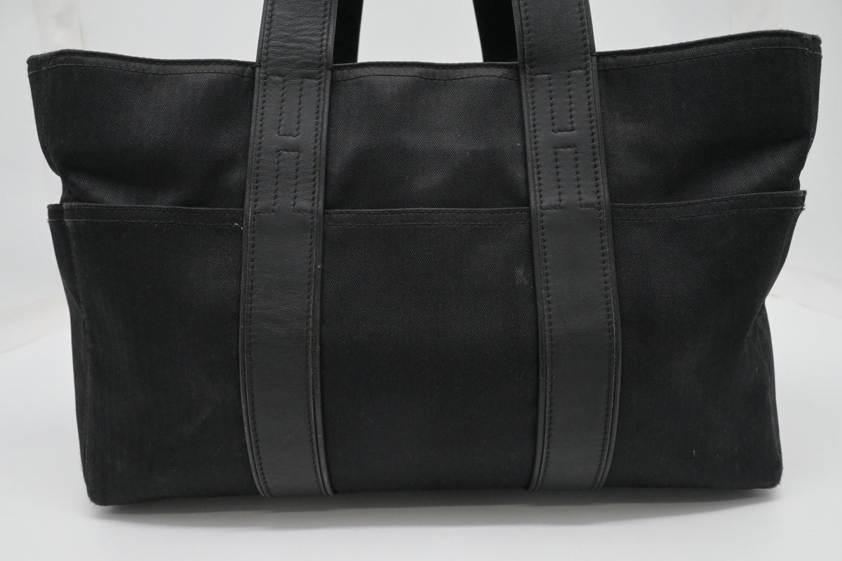 Hermes Acapulco PM Tote Bag in Black Toile Chevron Nylon Leather