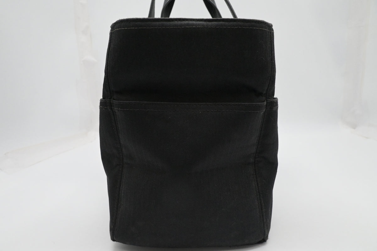 Hermes Acapulco PM Tote Bag in Black Toile Chevron Nylon Leather