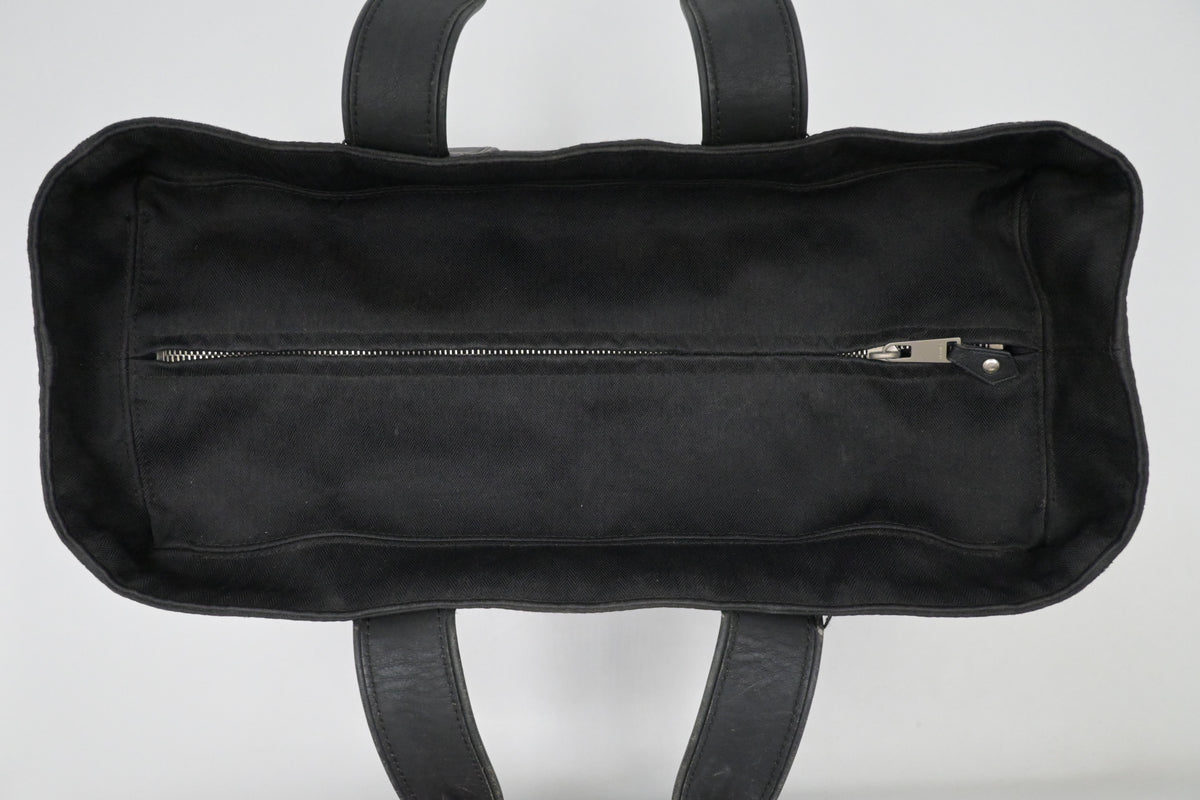 Hermes Acapulco PM Tote Bag in Black Toile Chevron Nylon Leather