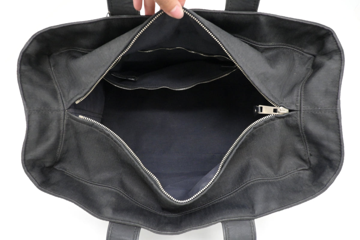 Hermes Acapulco PM Tote Bag in Black Toile Chevron Nylon Leather