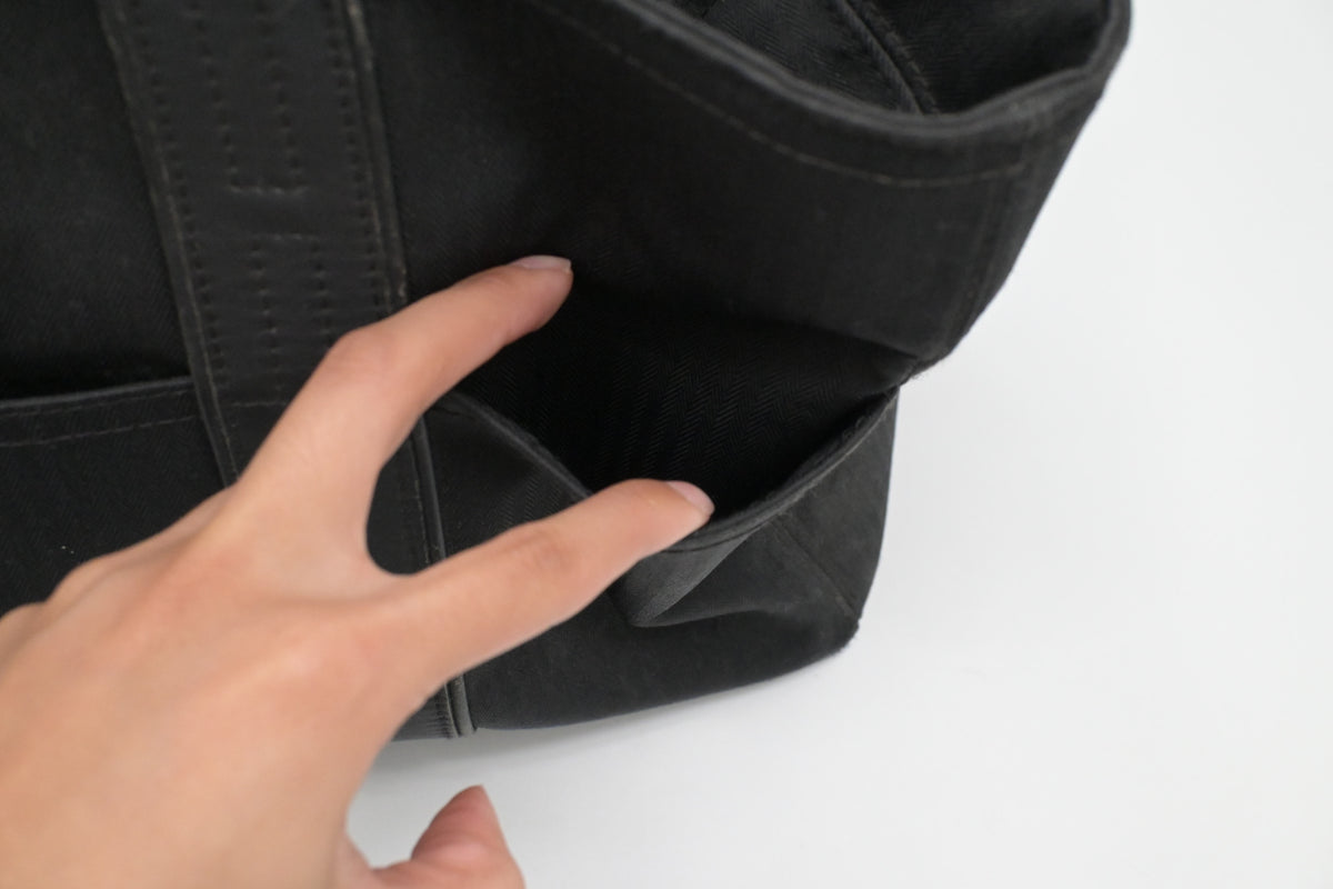 Hermes Acapulco PM Tote Bag in Black Toile Chevron Nylon Leather