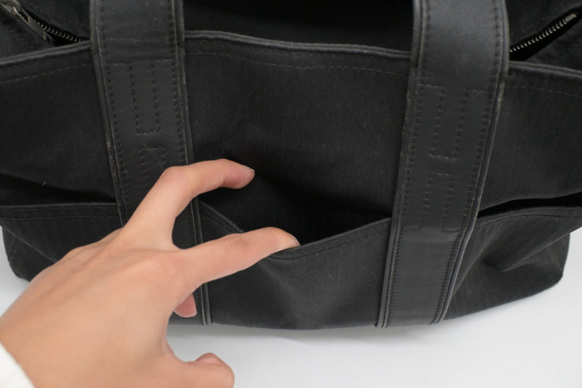 Hermes Acapulco PM Tote Bag in Black Toile Chevron Nylon Leather