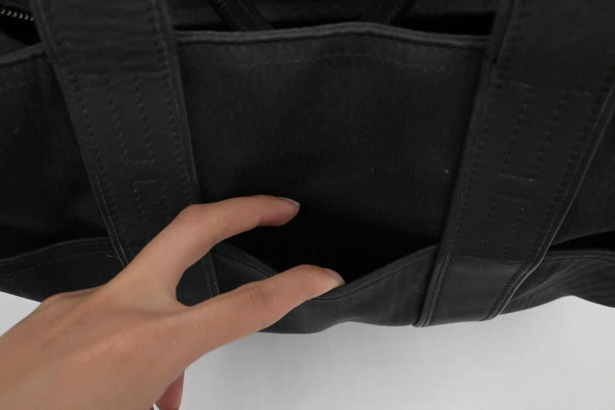 Hermes Acapulco PM Tote Bag in Black Toile Chevron Nylon Leather