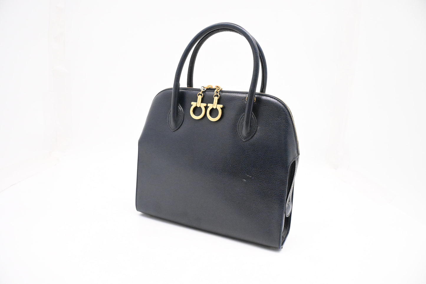 Ferragamo Gancini Handbag in Navy Blue Leather